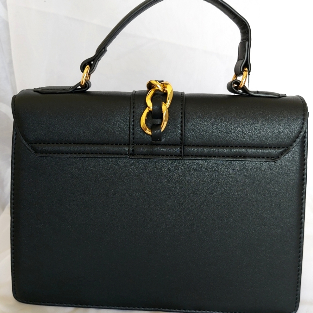 š·ļø NWT Badgley Mischka Black Chain Studded Crossbody/Handle Purse Vegan Leather - Picture 4 of 8